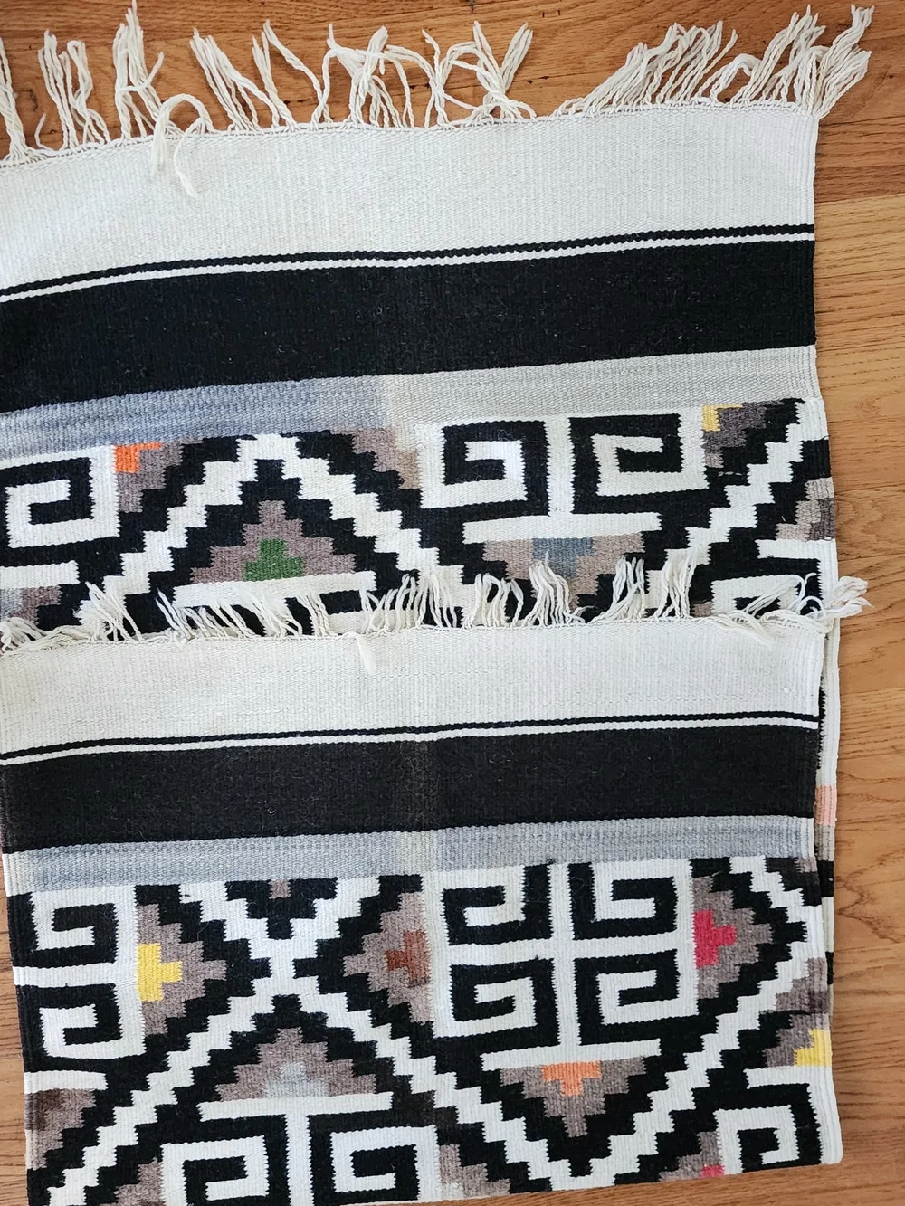 Woven Geometric Black & White Accent Throw Rug with Multicolor Accents 59